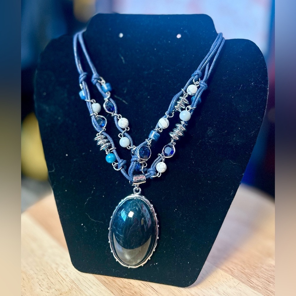 NWT Blue Moon Agate & Sodalite Silver Statement Necklace Pendant​​